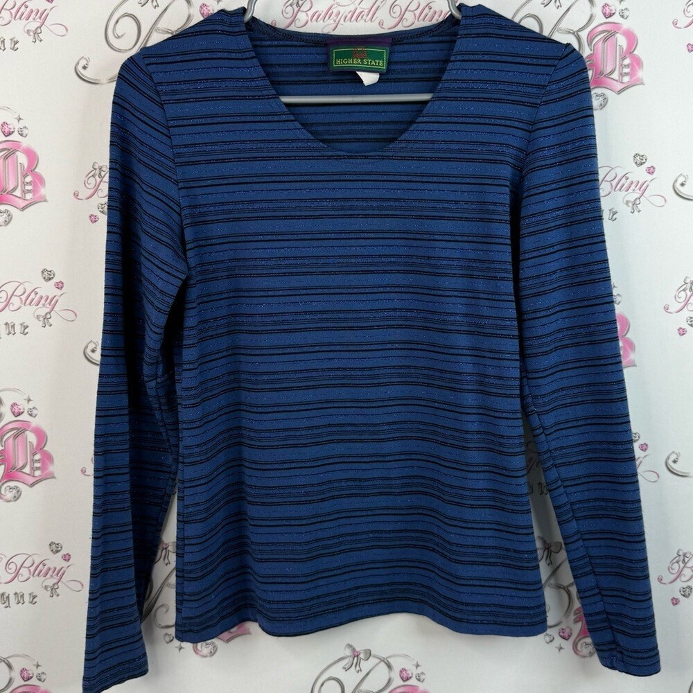 Higher state sparkly long sleeve shirt Women's Navy Striped Long Sleeve Top